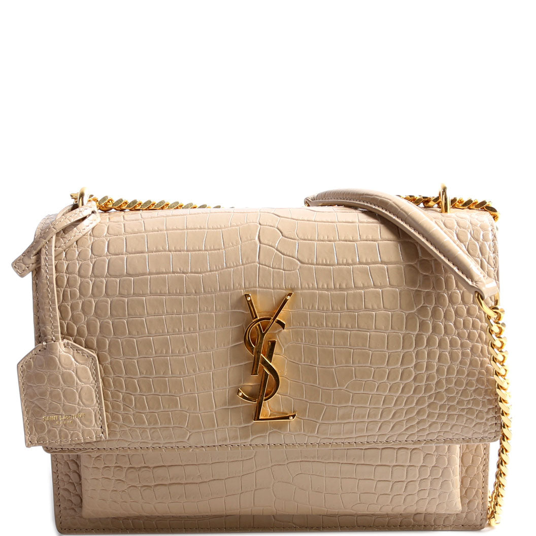 Saint Laurent Sunset Medium Crocodile Embossed 442906 Nude Bag
