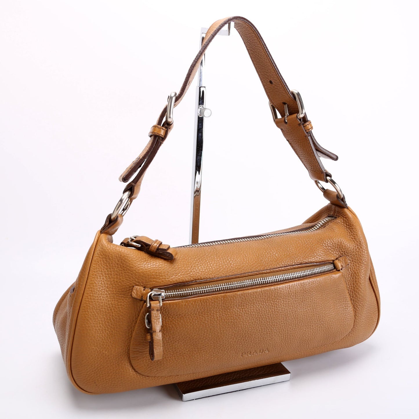 Prada Vitello Daino Small Hobo Vintage Brown Bag