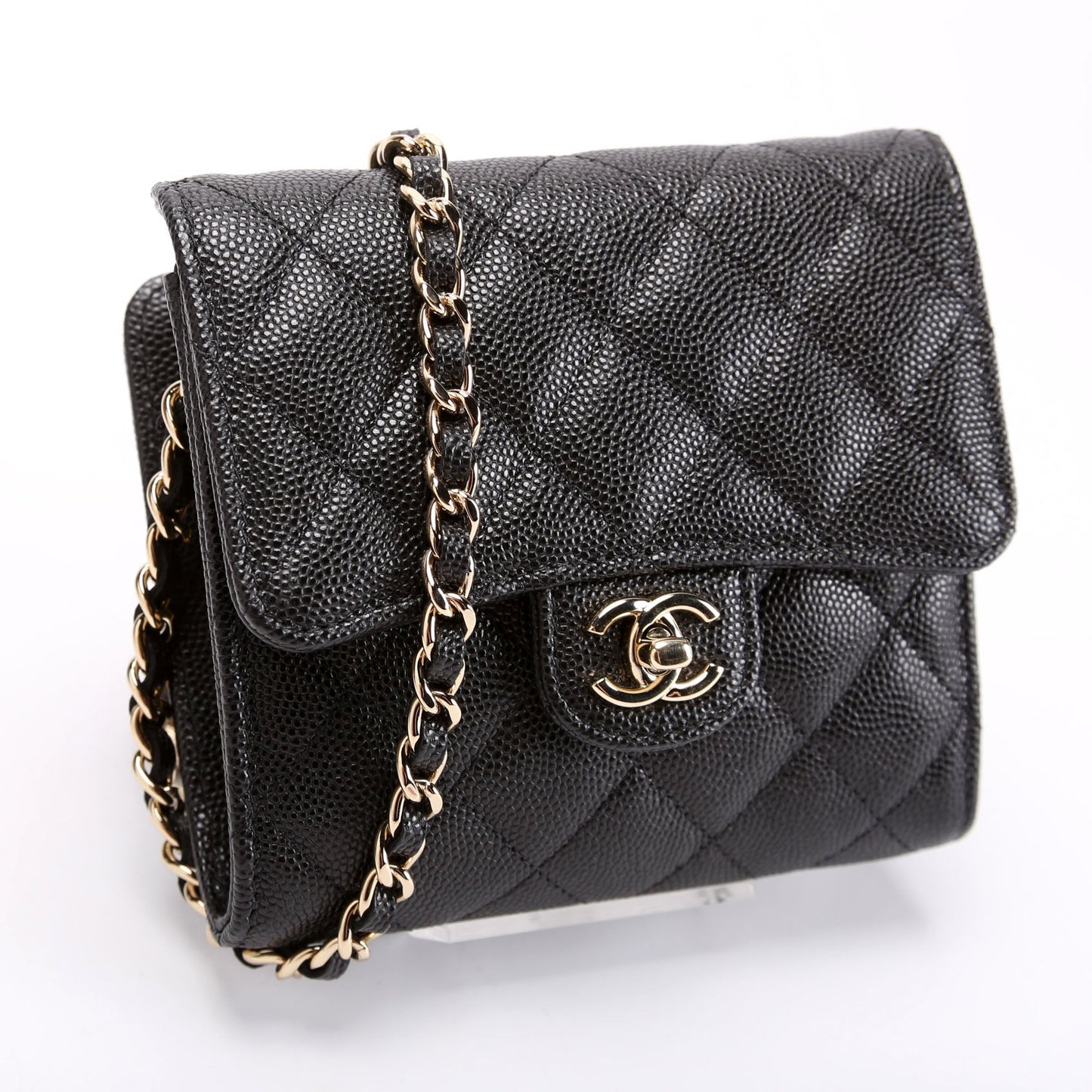 Chanel CC Flap Card Holder On Chain Caviar RFID Black Bag