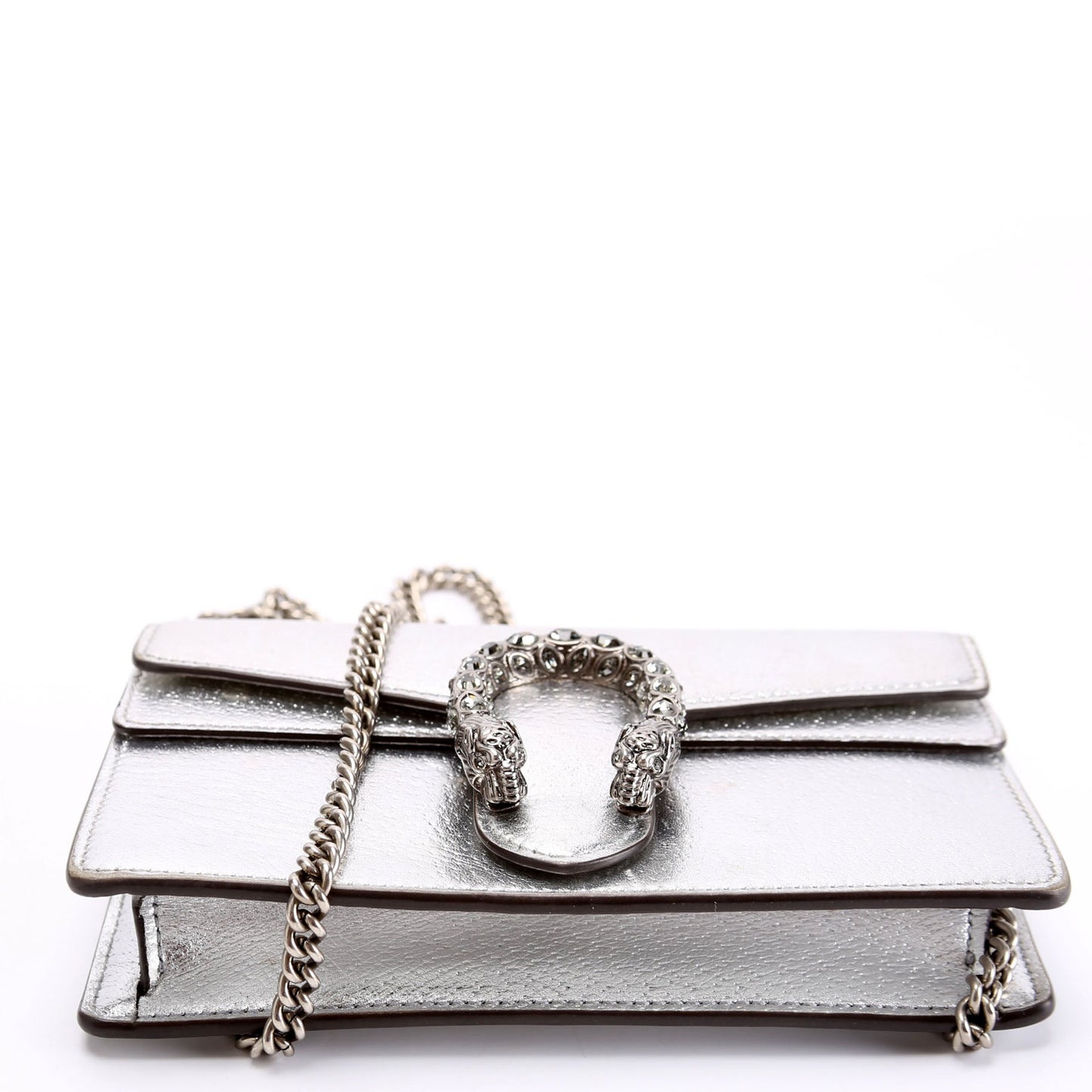 Gucci 476432 Dionysus Metallic Leather Super Mini Silver Bag
