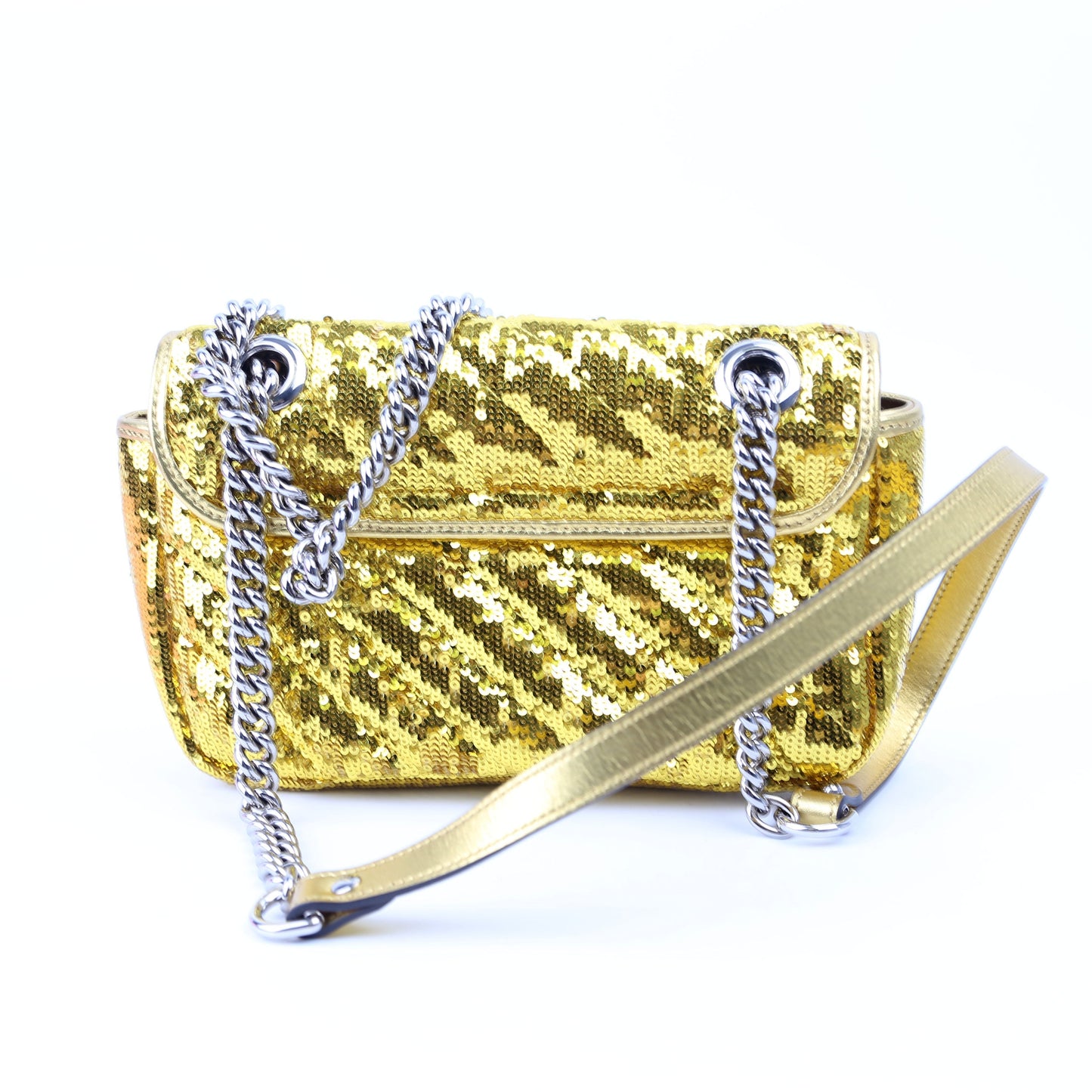 Gucci 443497 Marmont Shoulder Small Flap Sequin Gold Bag