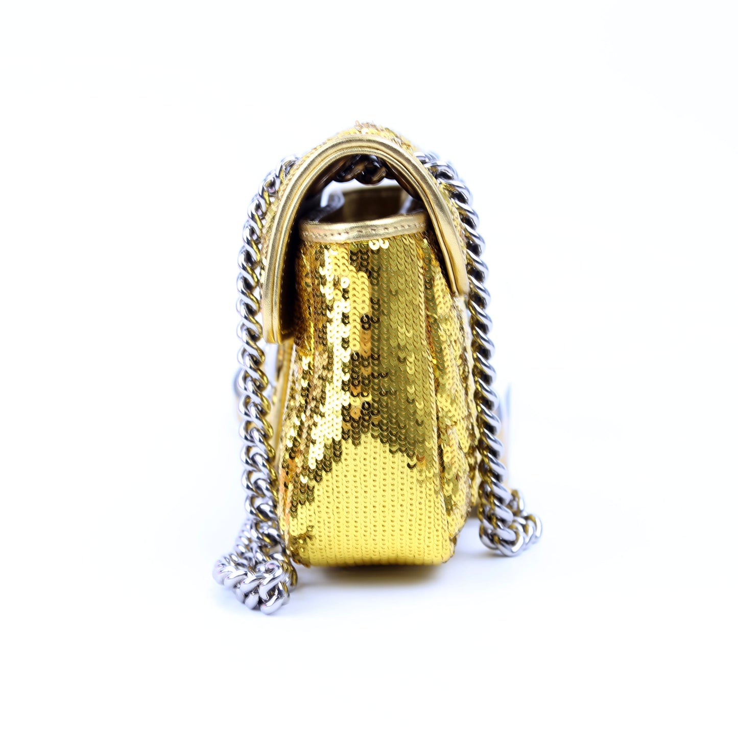 Gucci 443497 Marmont Shoulder Small Flap Sequin Gold Bag