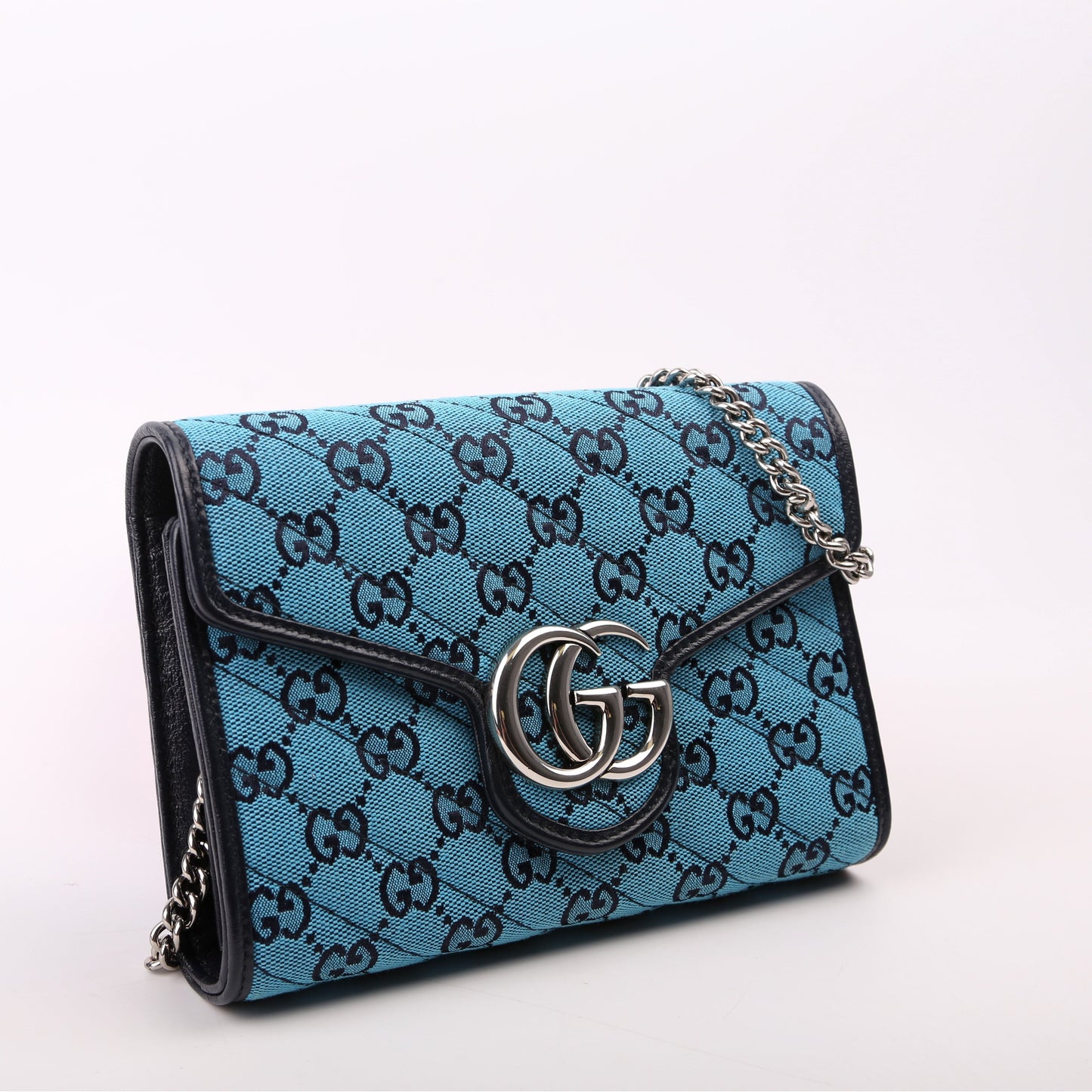 Gucci 474575 Marmont Chain Wallet Blue Bag
