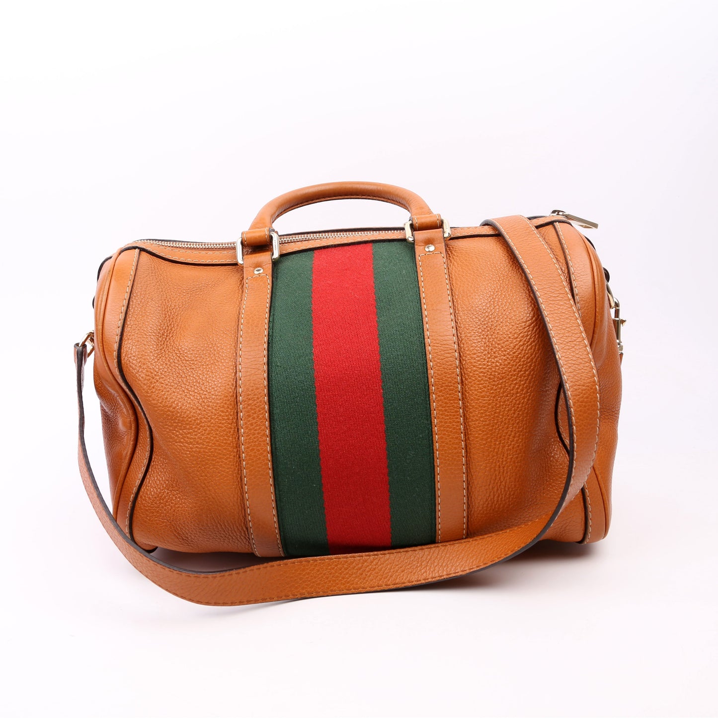 Gucci 247205 Boston Web Leather Brown Bag