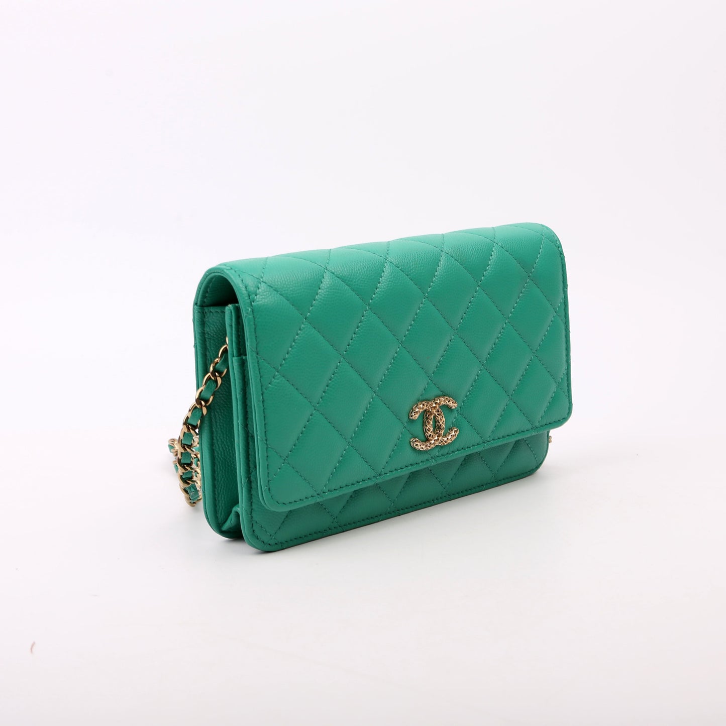 Chanel WOC Classic Quilted Caviar RFID Green Bag