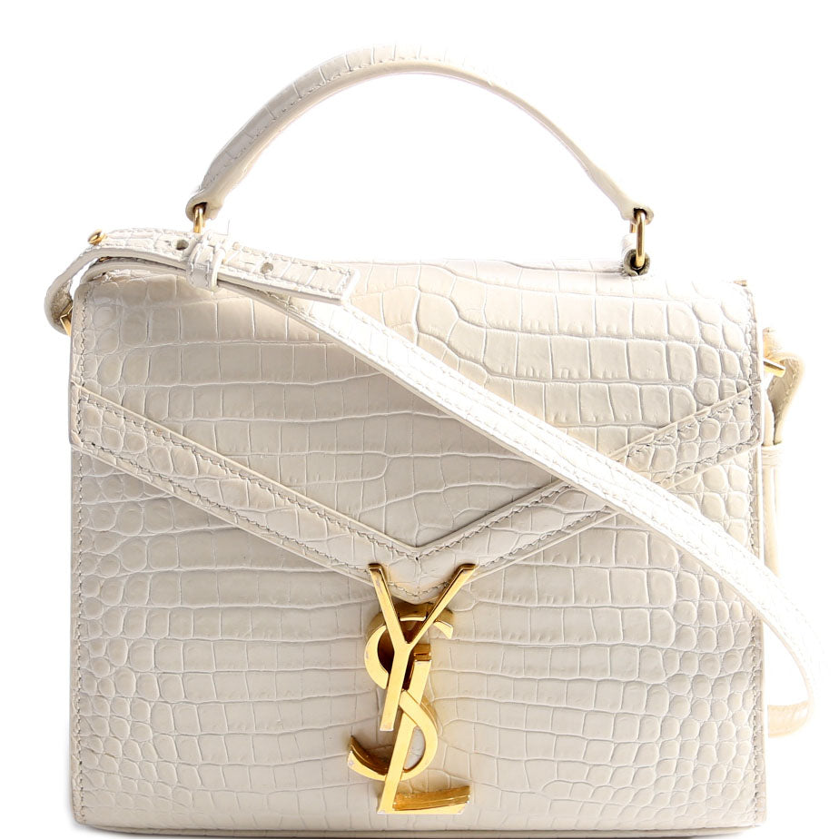 Saint Laurent 623930 Cassandra Croc Embossed Top Handle Cream Bag
