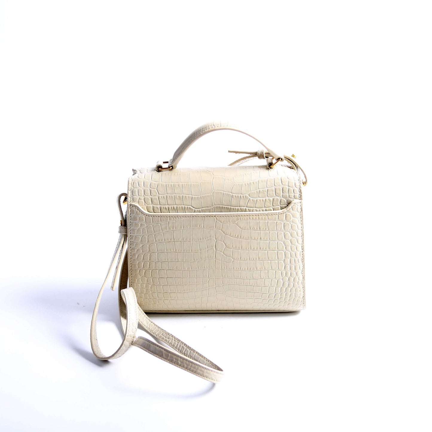 Saint Laurent 623930 Cassandra Croc Embossed Top Handle Cream Bag