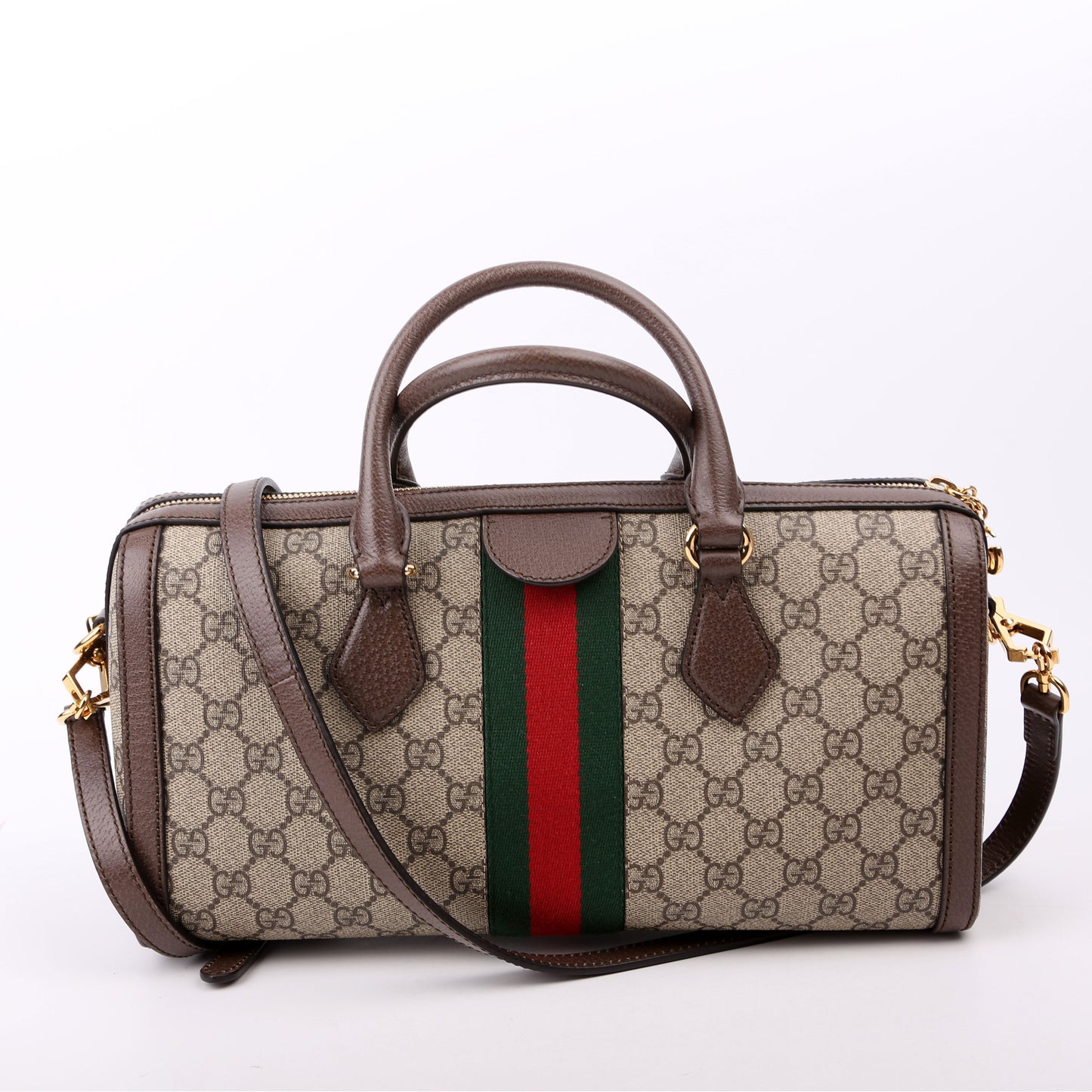 Gucci 524532 GG Supreme Ophidia Boston Medium Brown Bag