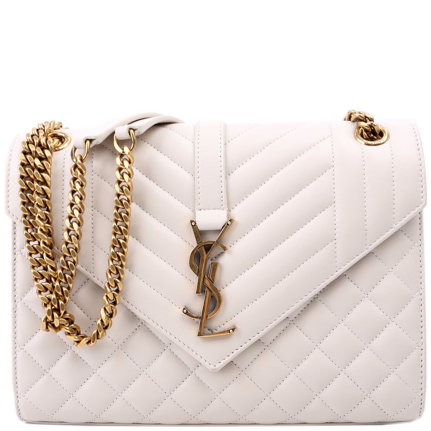 Saint Laurent Envelope Medium Tri-Quilt White Bag