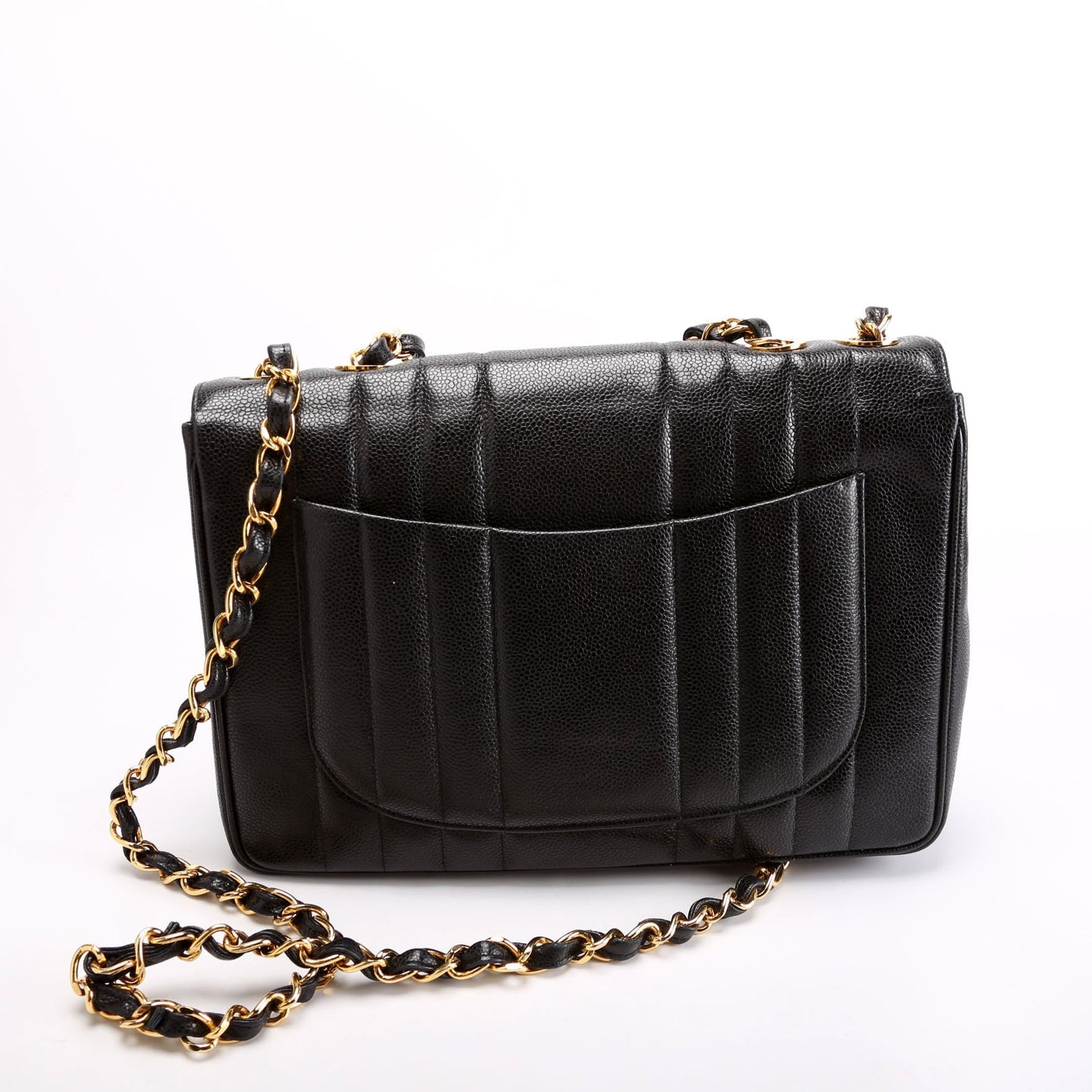 Chanel Flap Vertical Quilted Caviar Jumbo 27M Black Bag