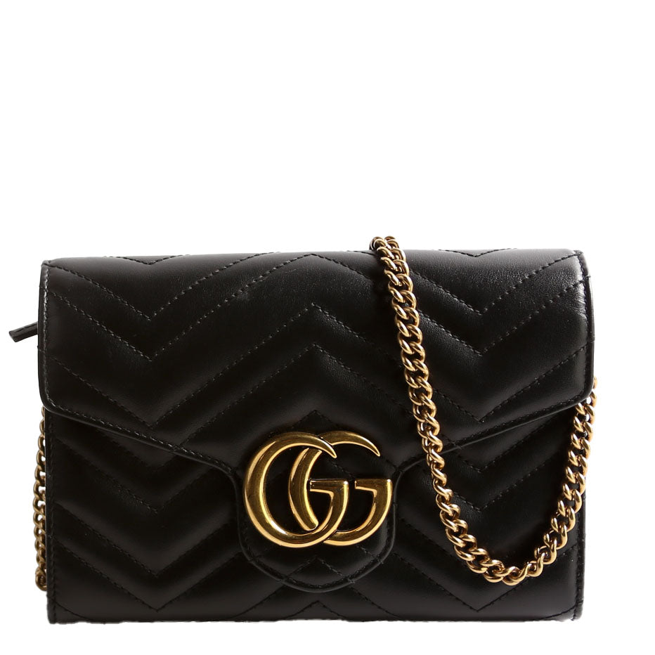 Gucci 474575 Marmont Chain Wallet Black Bag
