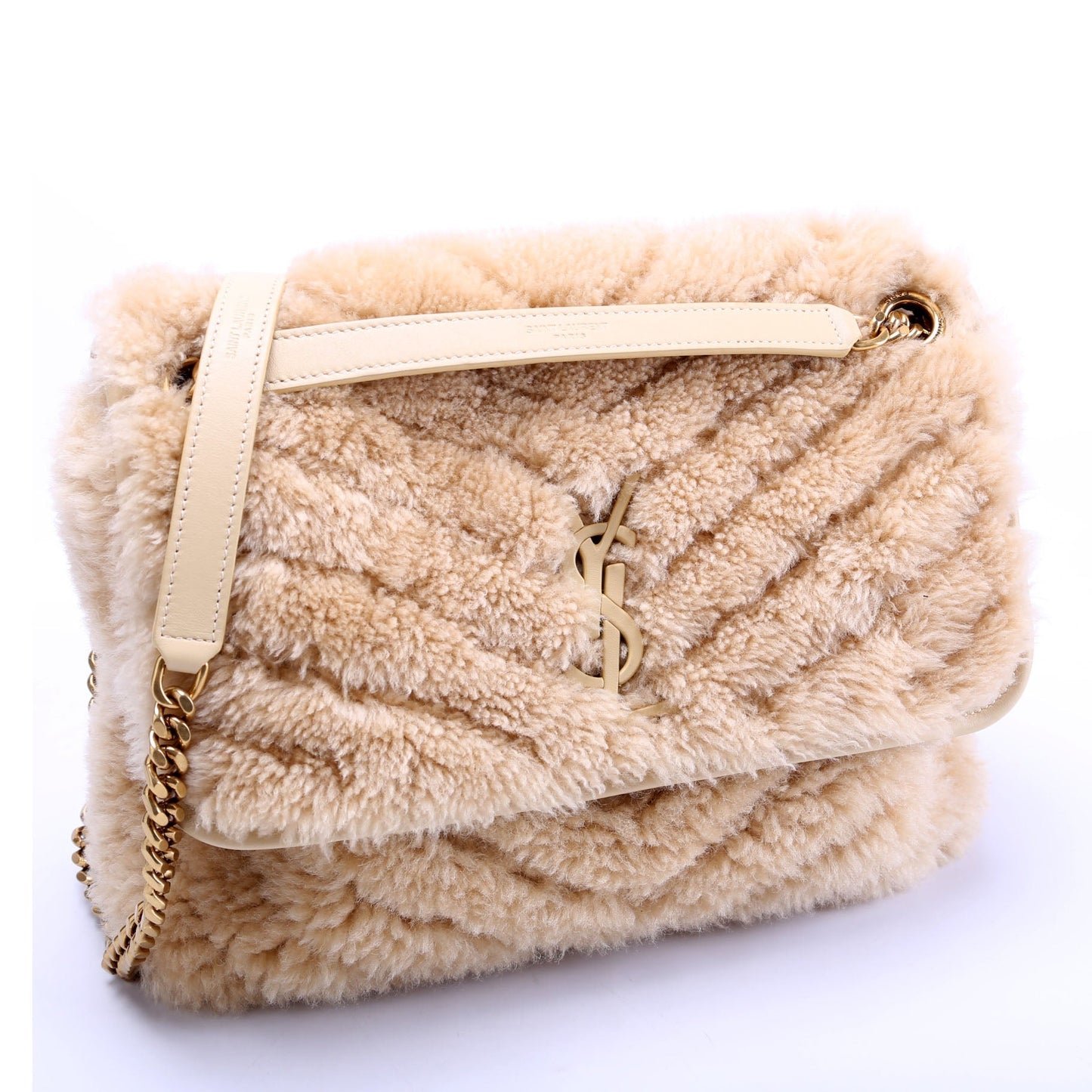 Saint Laurent Niki Medium Shearling 633187 Tan Bag