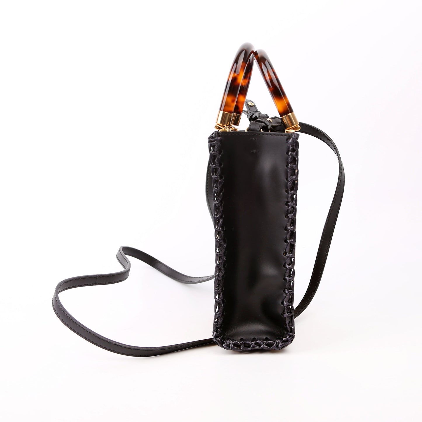 Fendi 8BS051 Raffia Mini Sunshine Shopper Tan/Black Bag