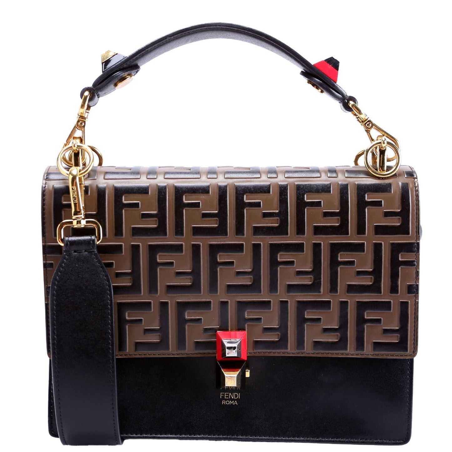 Fendi 8BT283 Kan I FF Leather Shoulder Bag