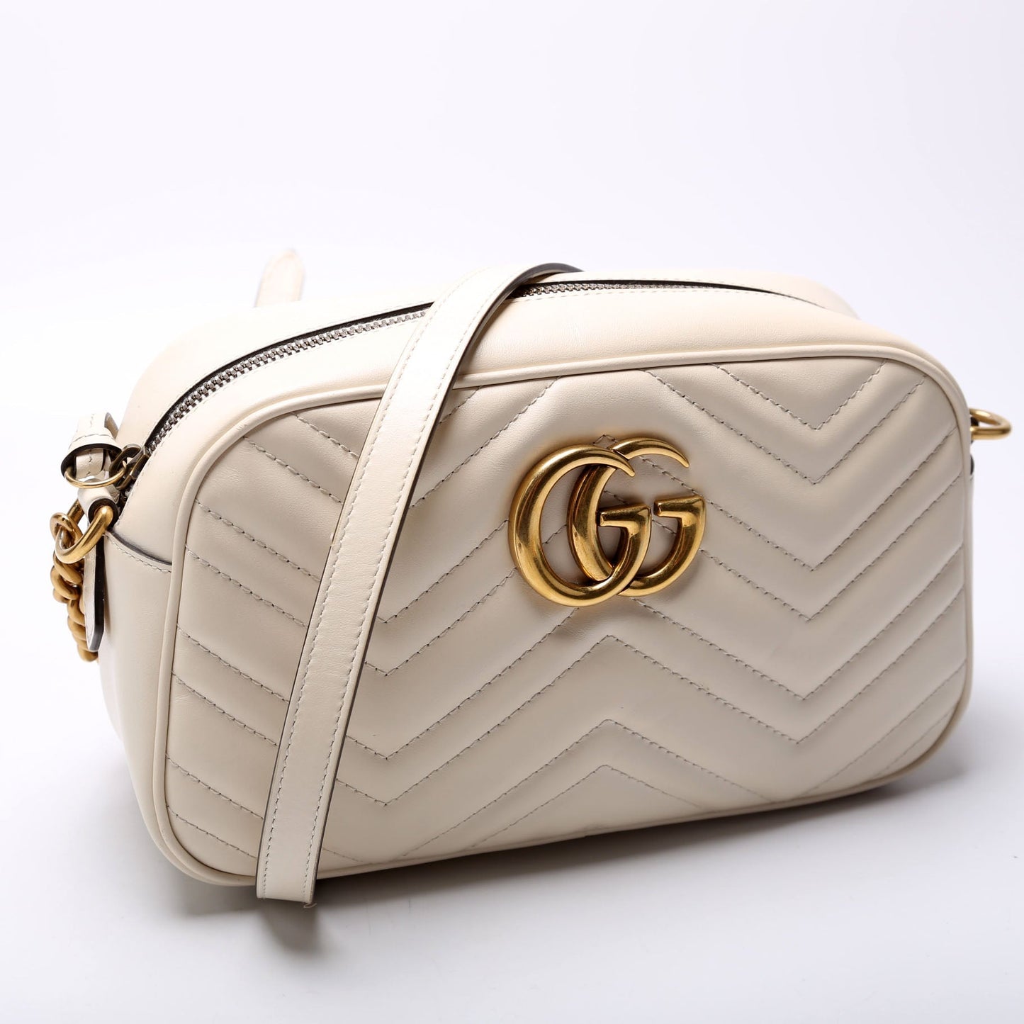 Gucci 447632 Marmont Small Leather Camera White Bag
