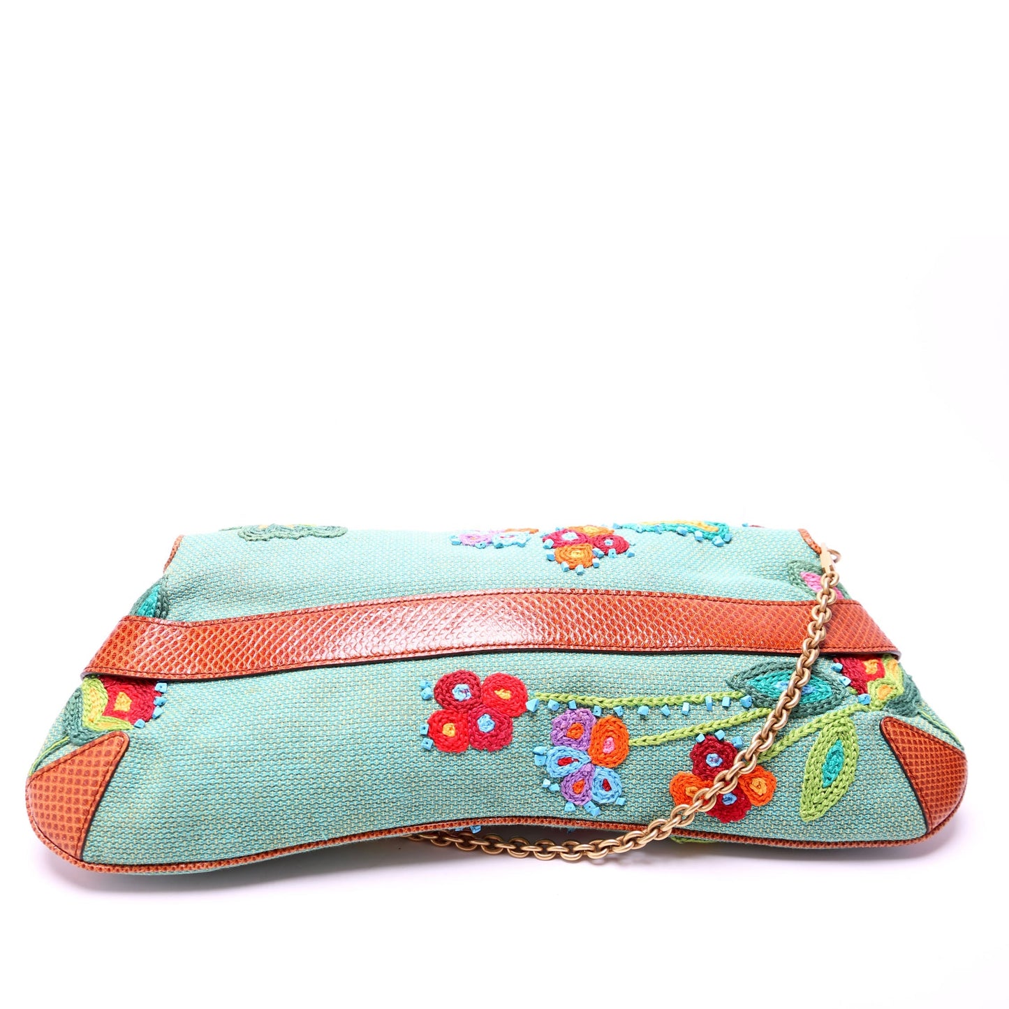 Gucci X Tom Ford Horsebit Embroidered Chain Clutch 123218 Teal/Multicolor Bag
