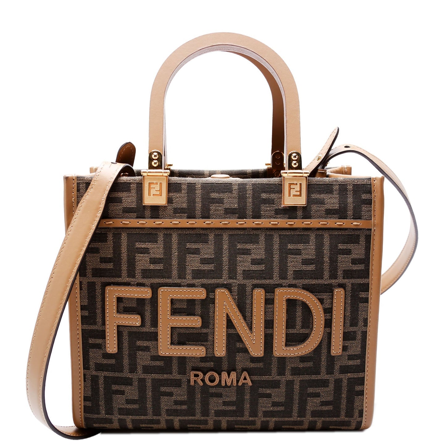 Fendi 8BH394 Sunshine Shopper Small FF Canvas Brown Bag