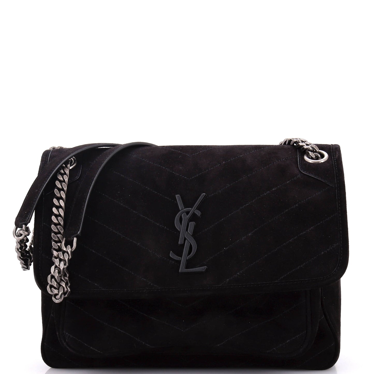 Luxury Saint Laurent Trending 2025 Niki Chain Flap Bag Matelasse Chevron Suede Medium