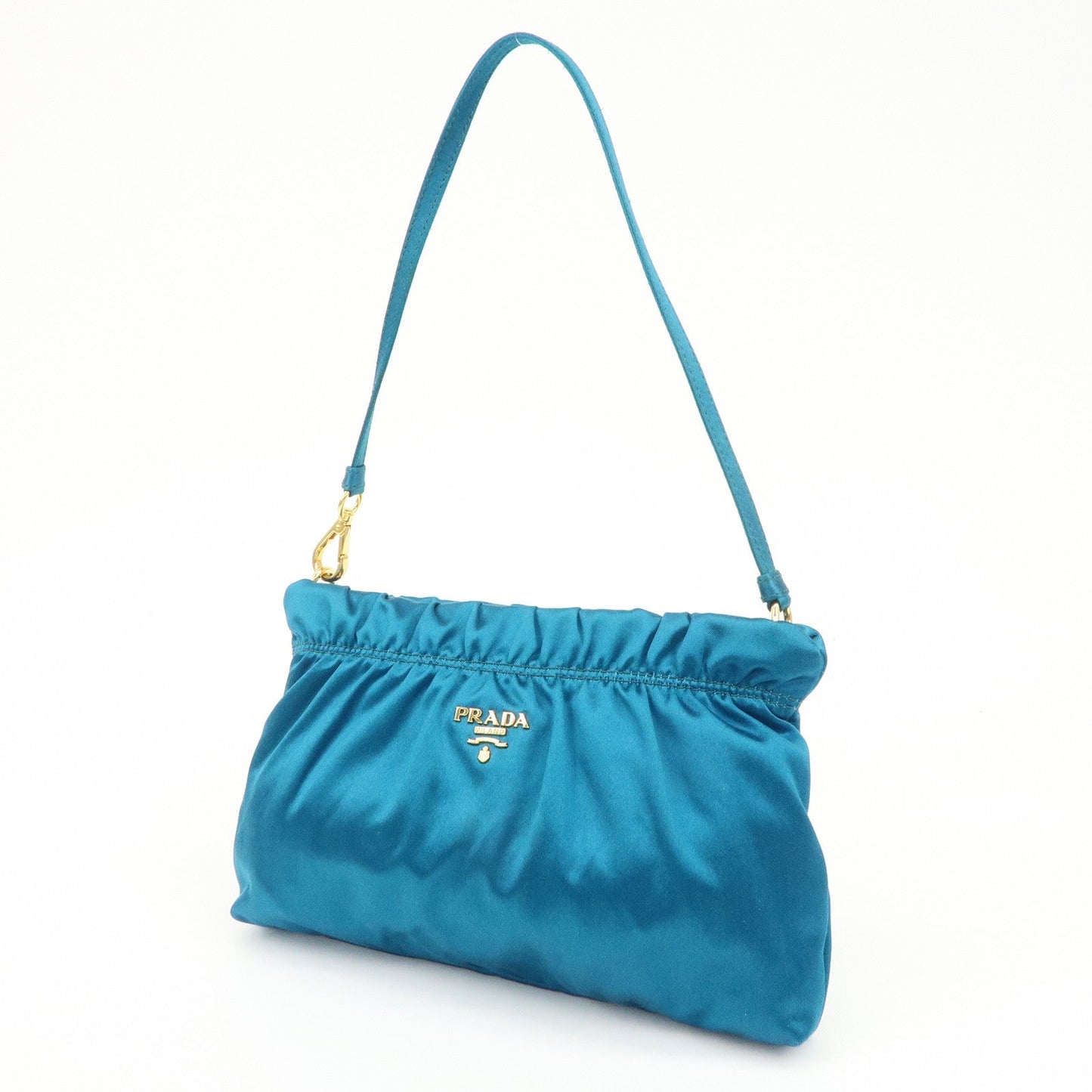 PRADA Satin Cosmetic Pouch Mini Hand Bag Blue 1N1662