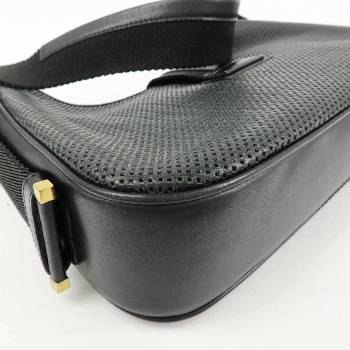 GUCCI Leather Canvas Shoulder Bag Hand Bag Black 02736
