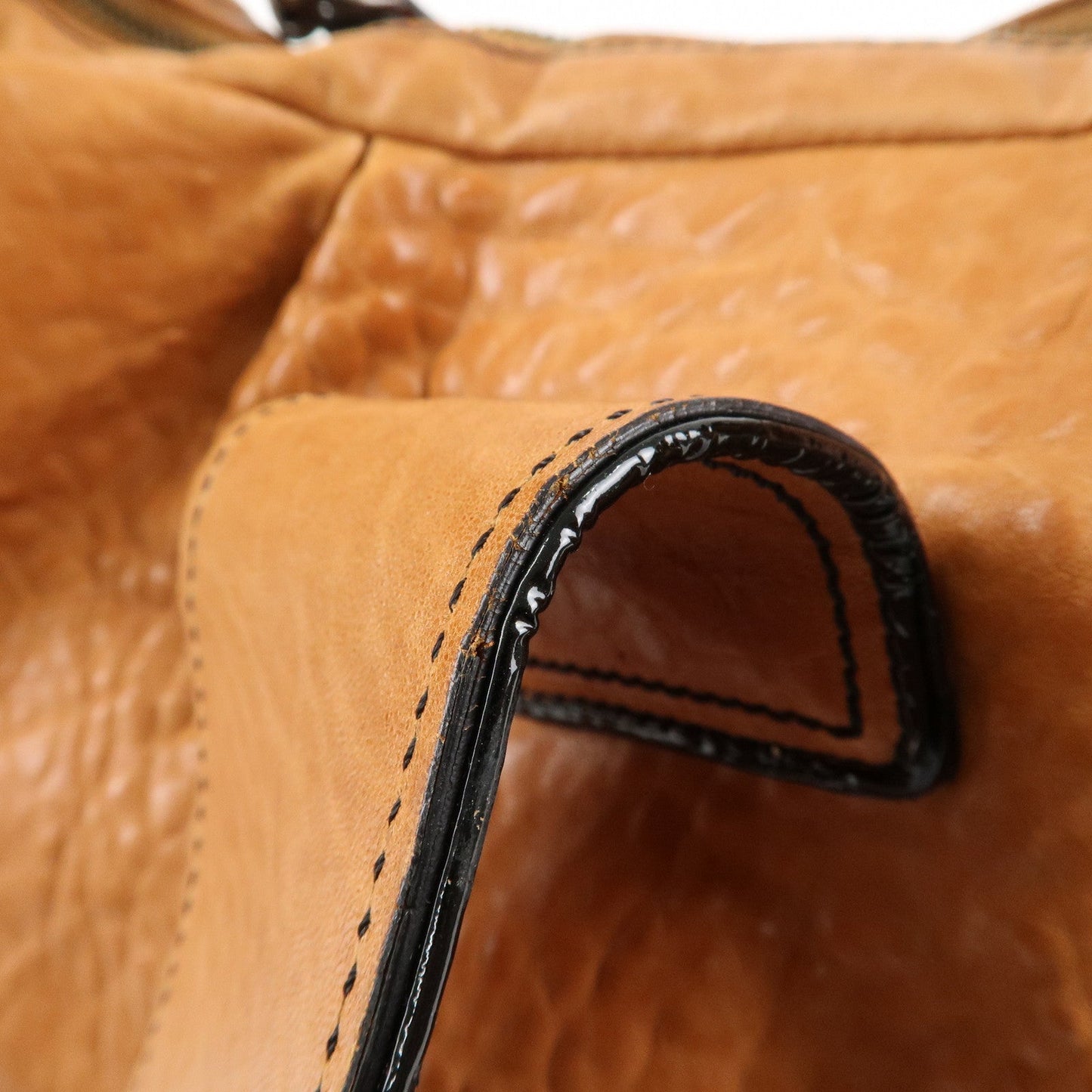 FENDI Leather Patent Leather Chain Shoulder Bag Brown 8BR563