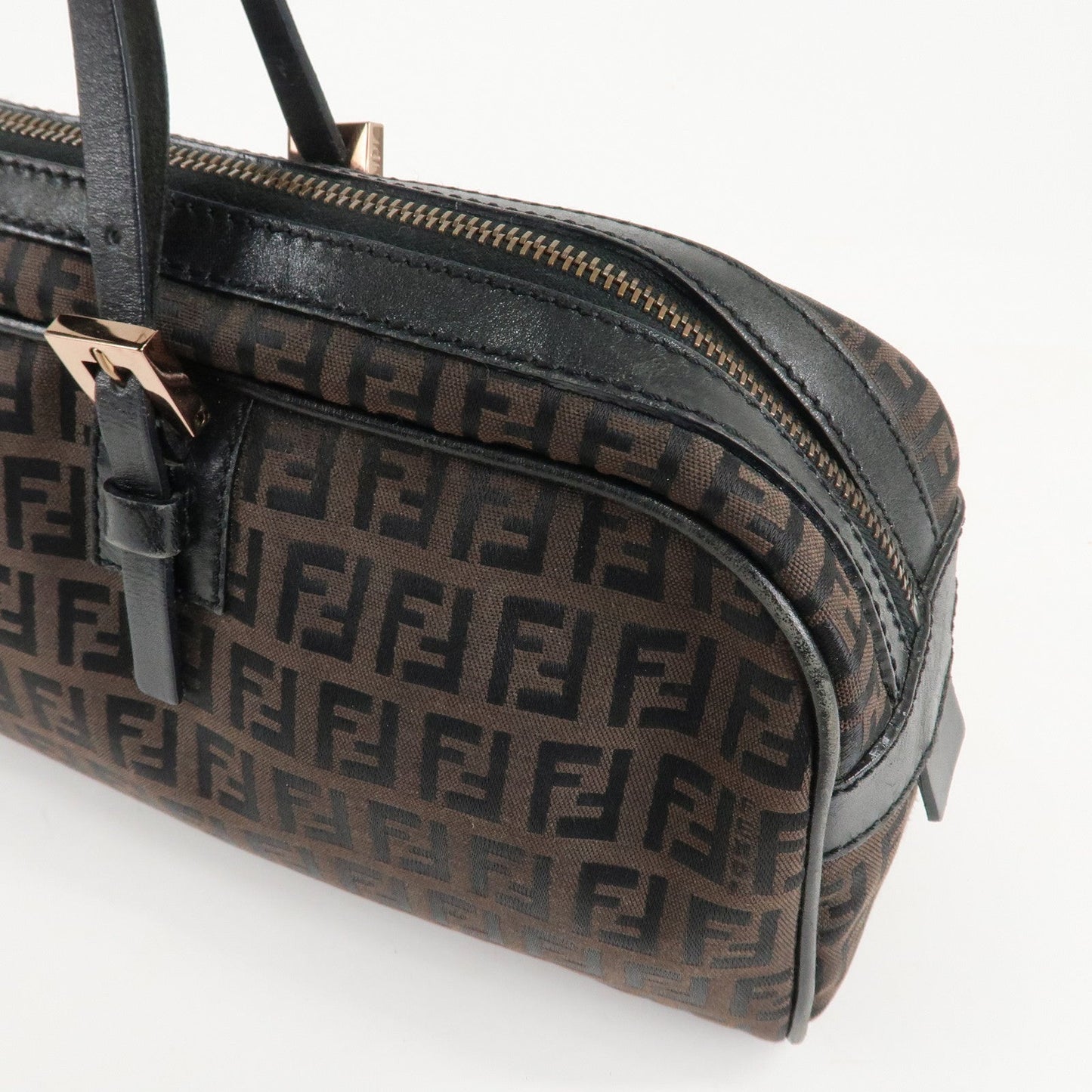 FENDI Zucchino Canvas Leather Hand Bag Brown Black 8BL006