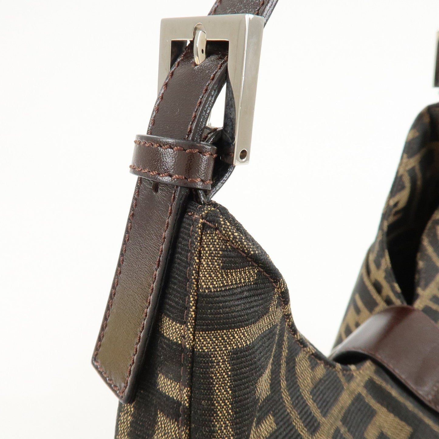 FENDI Zucca Canvas Leather Shoulder Bag Brown Black 26569