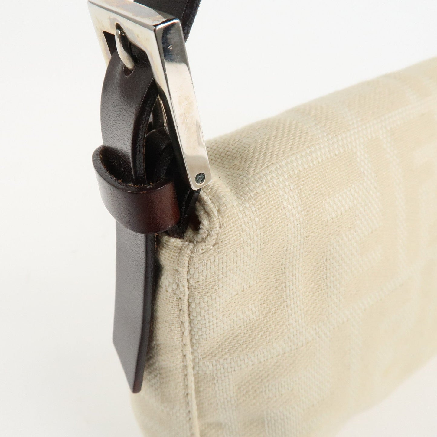 FENDI Mamma Baguette Zucca Canvas Shoulder Bag Beige White 26424