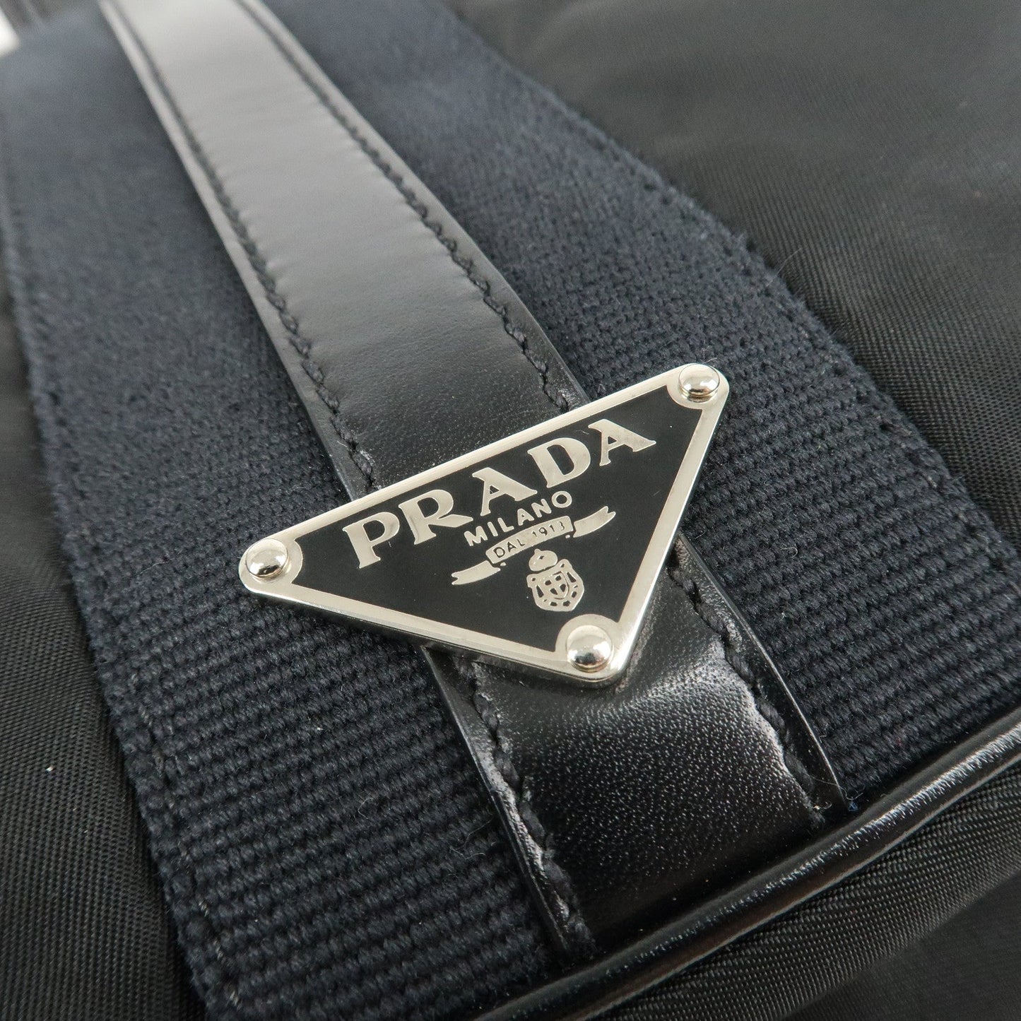 PRADA Nylon Leather Shoulder Bag Black BR2604
