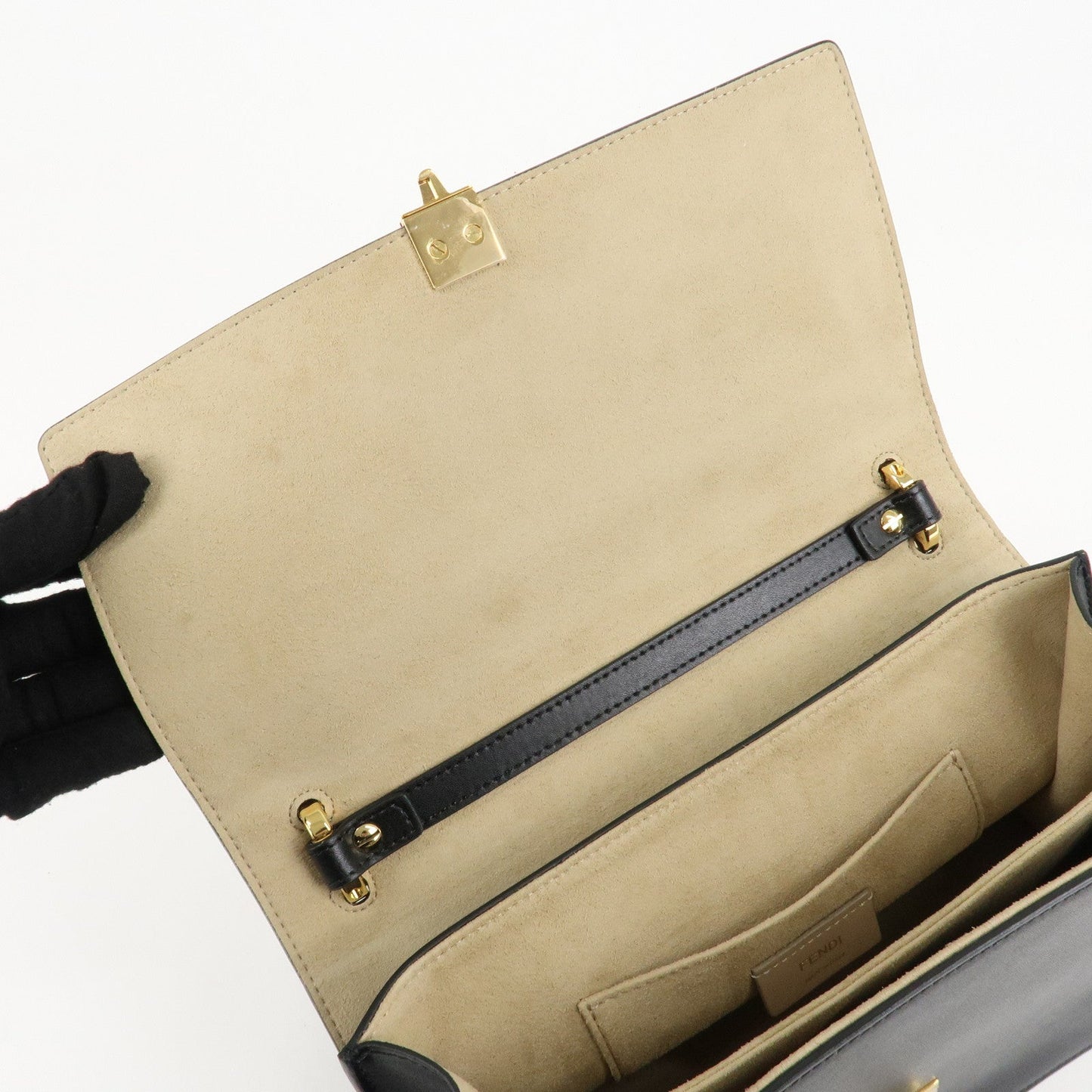 FENDI Zucca KAN I Leather 2Way Bag Hand Bag Brown Black 8BT283