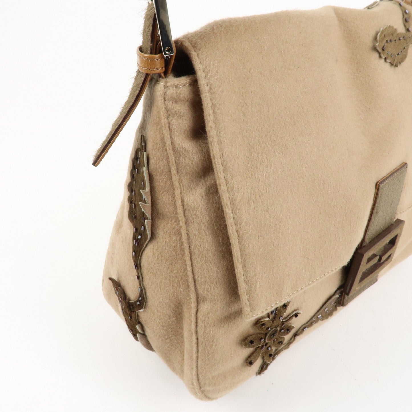 FENDI Mamma Baguette Wool Unborn Calf Shoulder Bag 26325