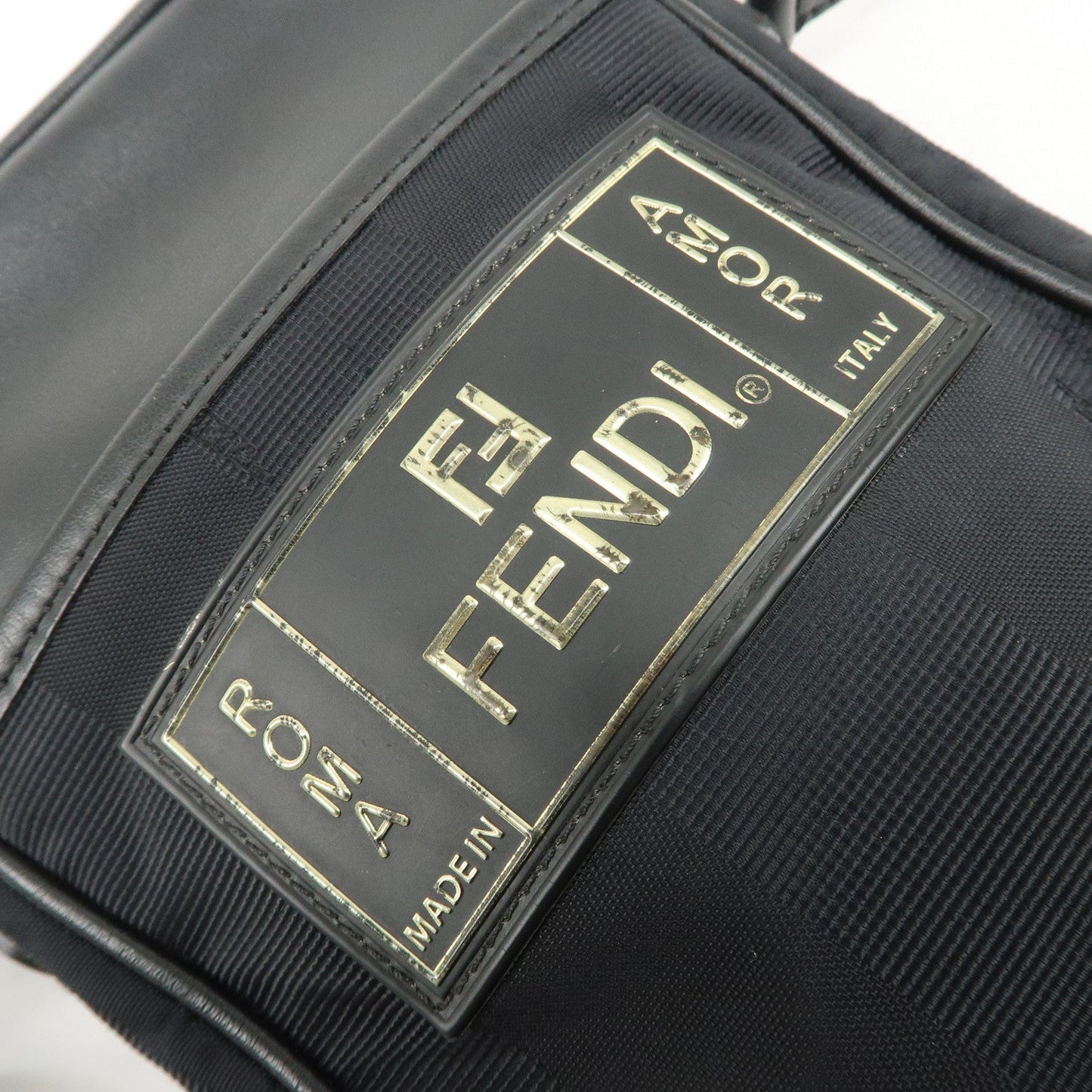 FENDI Pequin Nylon Leather Shoulder Bag Black 7VA456