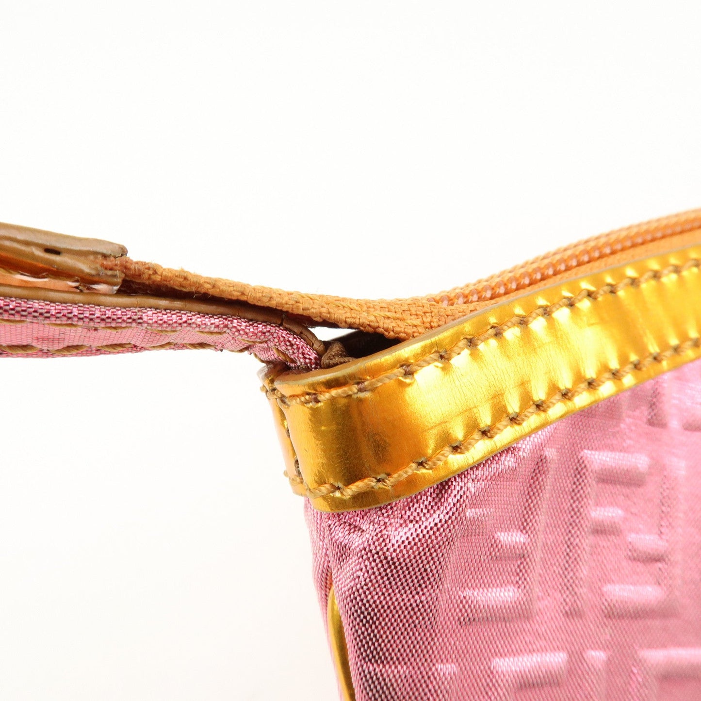 FENDI Zucchino PVC Patent Leather Shoulder Bag Hand Bag Pink Gold