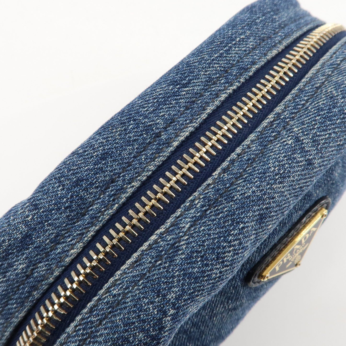 PRADA Logo Canvas Leather Pouch Cosmetic Pouch Blue 1NA175