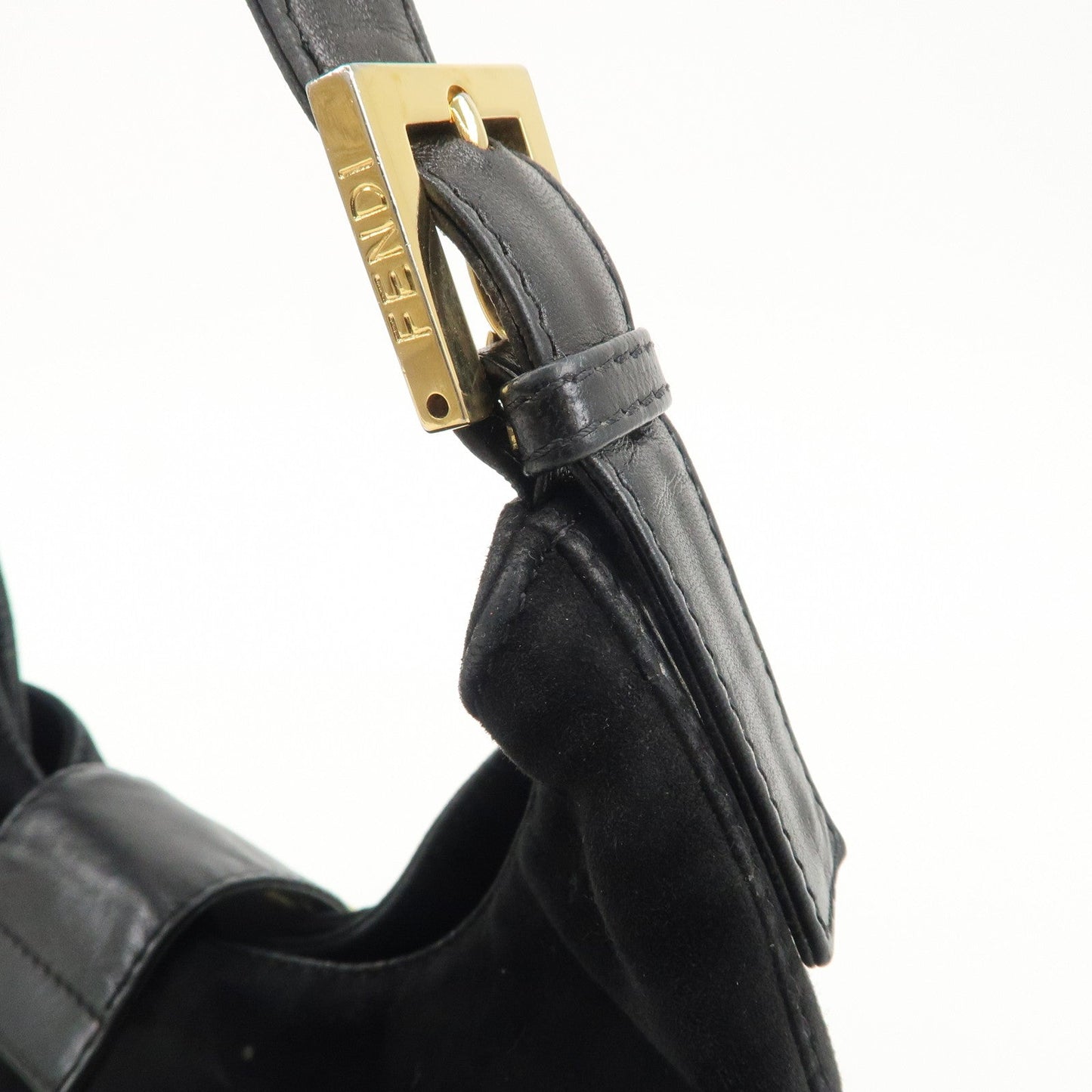 FENDI Suede Leather Shoulder Bag Black 26569