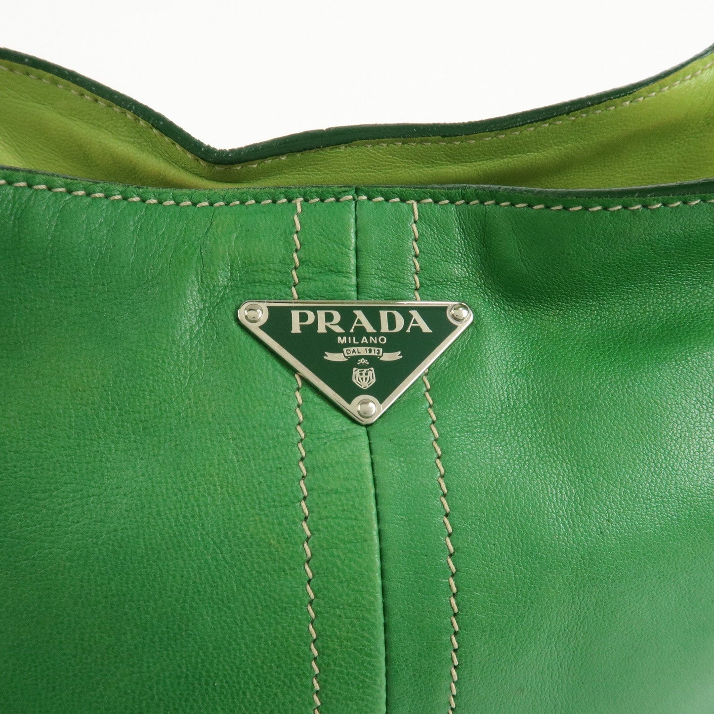 PRADA Logo Leather Tassel Shoulder Bag Hand Bag Green