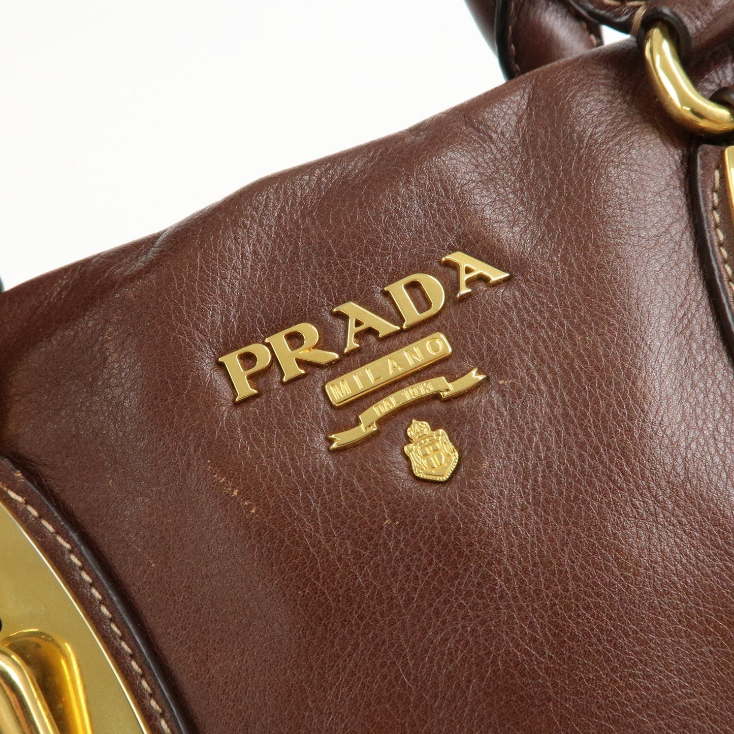 PRADA Leather 2Way Bag Shoulder Bag Hand Bag Brown BN1904
