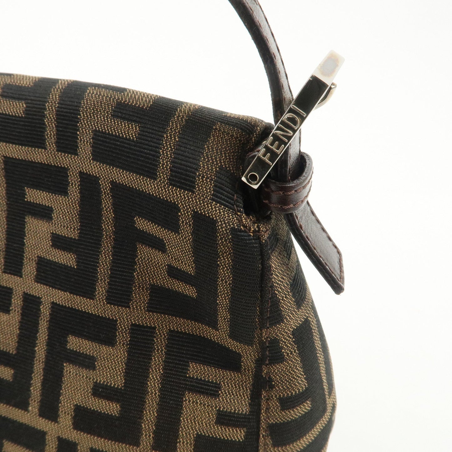 FENDI Mamma Baguette Canvas Leather Shoulder Bag Silver HDW 26325