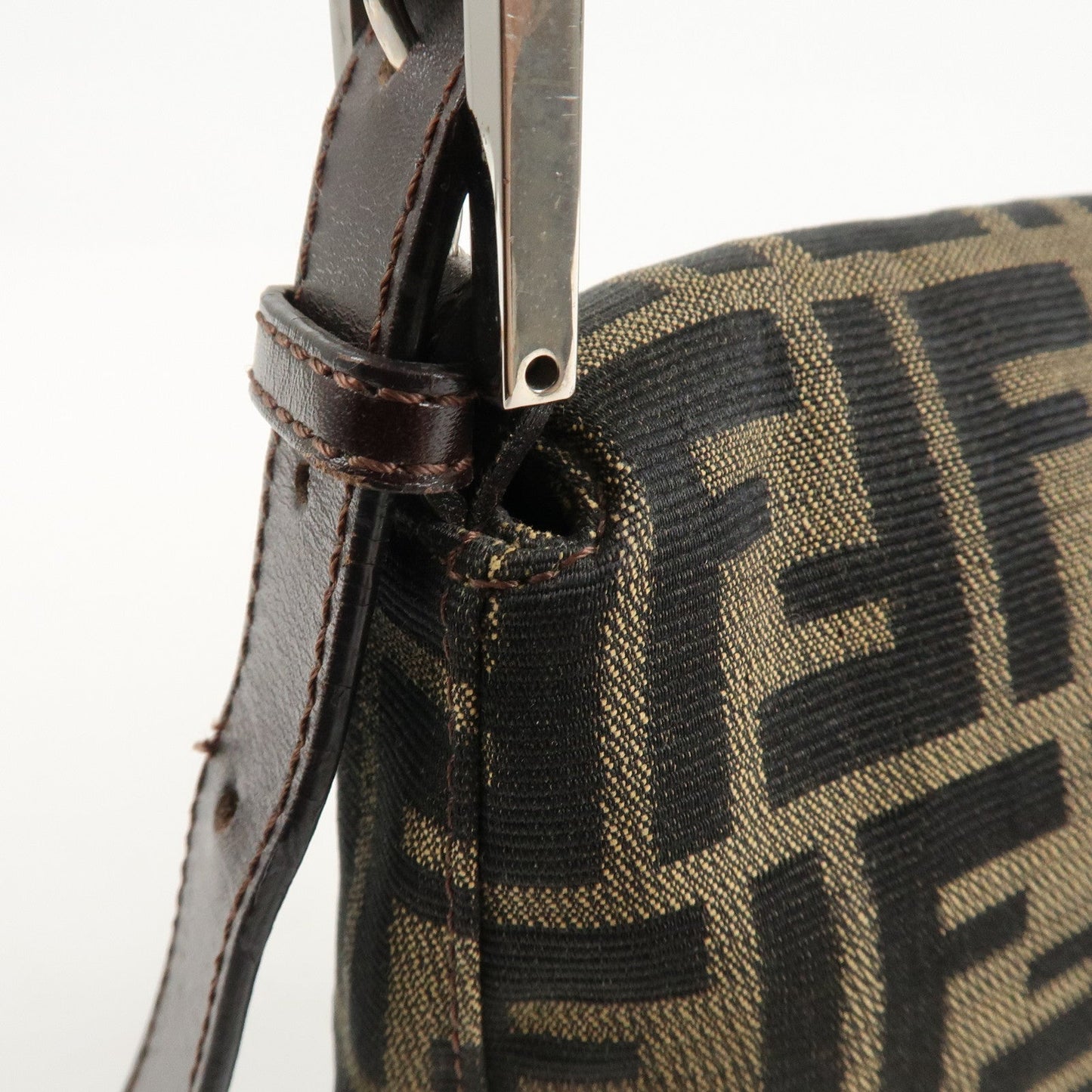 FENDI Mamma Bagguette Zucca Canvas Leather Shoulder Bag 26424