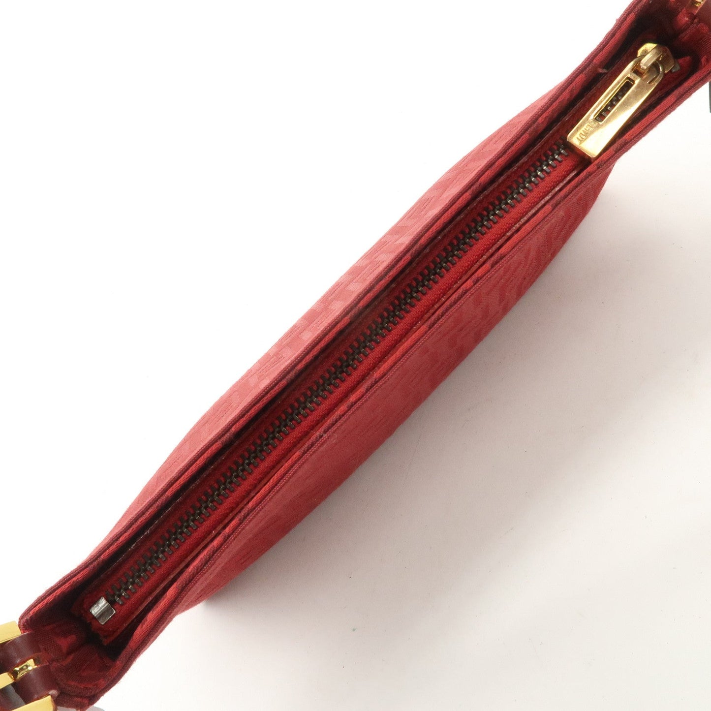 FENDI Zucchino Canvas Leather Shoulder Bag Purse Red 8BR042