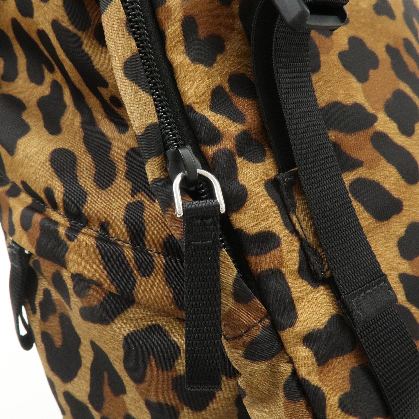 PRADA Nylon Leopard Print Back Pack Brown Black 2VZ062