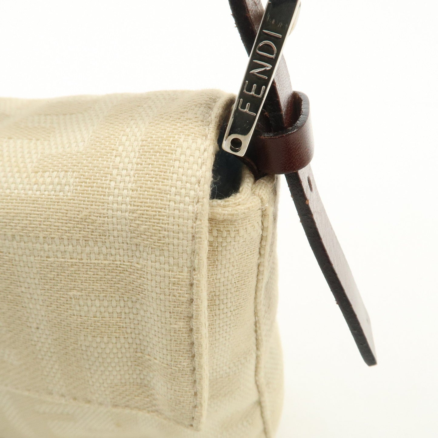 FENDI Zucca Mamma Baguette Canvas Shoulder Bag Beige White 26424