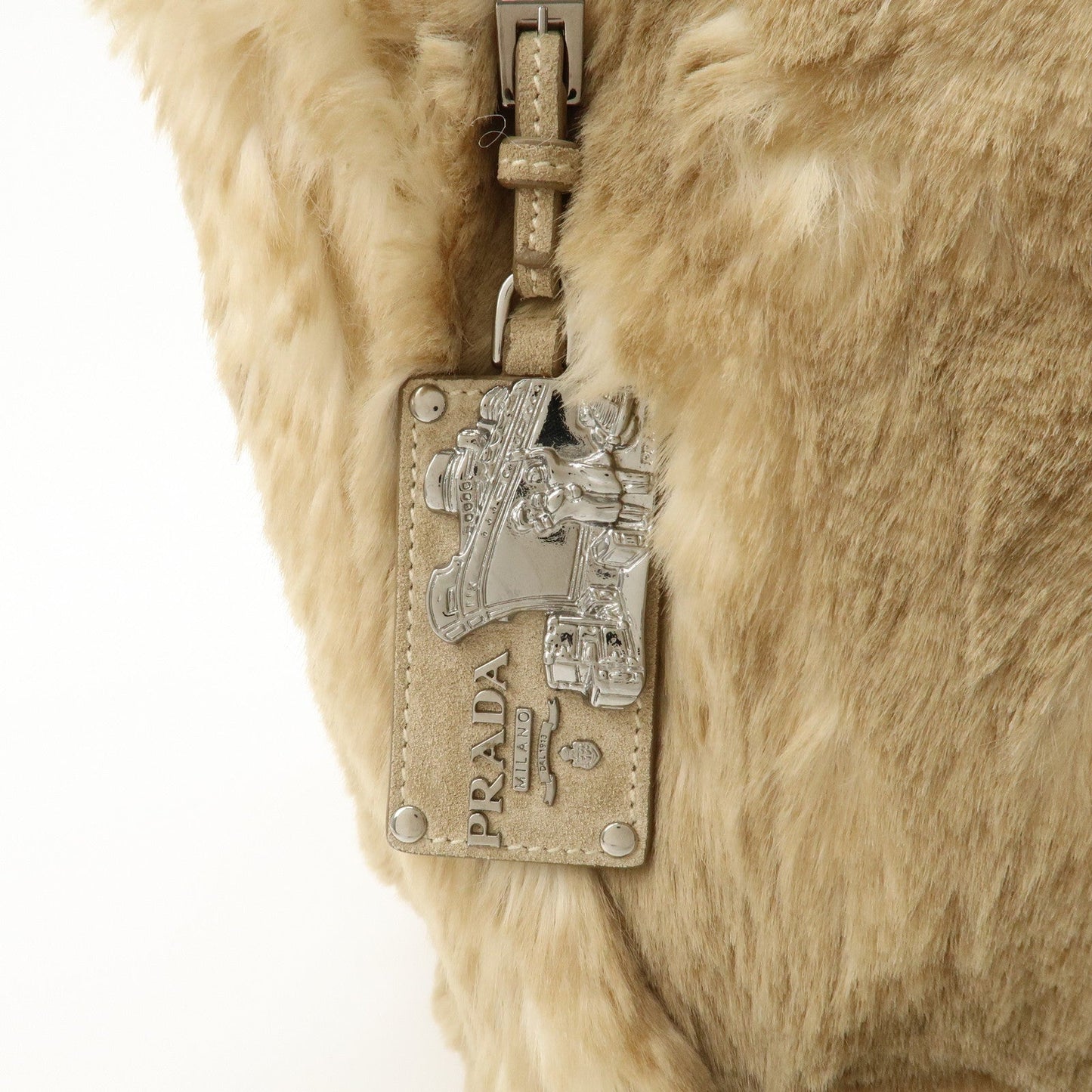 PRADA Eco Lapin Fur Suede Canapa Large Tote Bag Beige BN1918