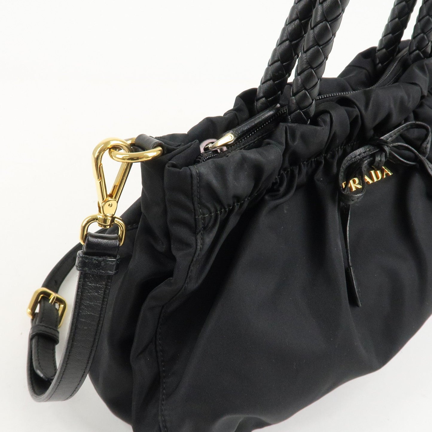 PRADA Nylon Leather Ribbon 2Way Shoulder Bag Black BN1631