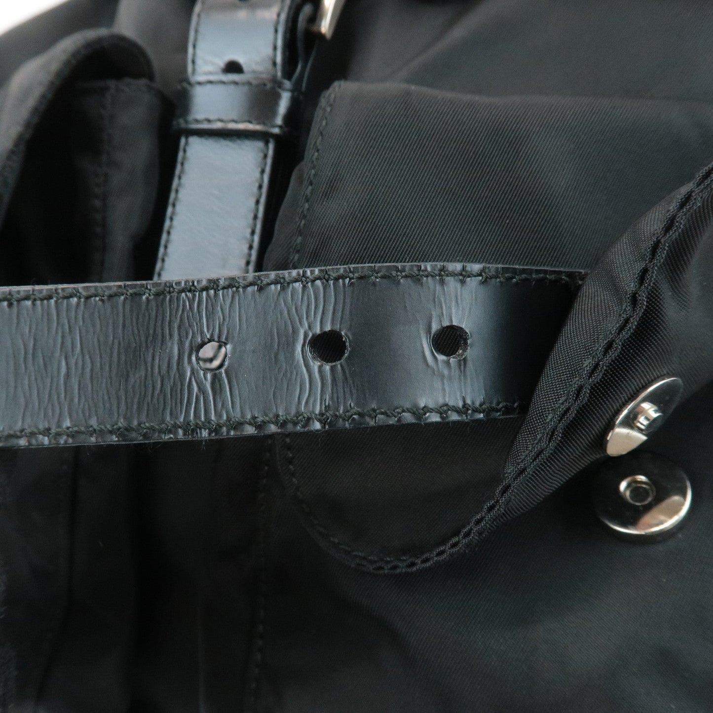 PRADA Triangle Logo Nylon Leather Back Pack Ruck Sack Black B2811