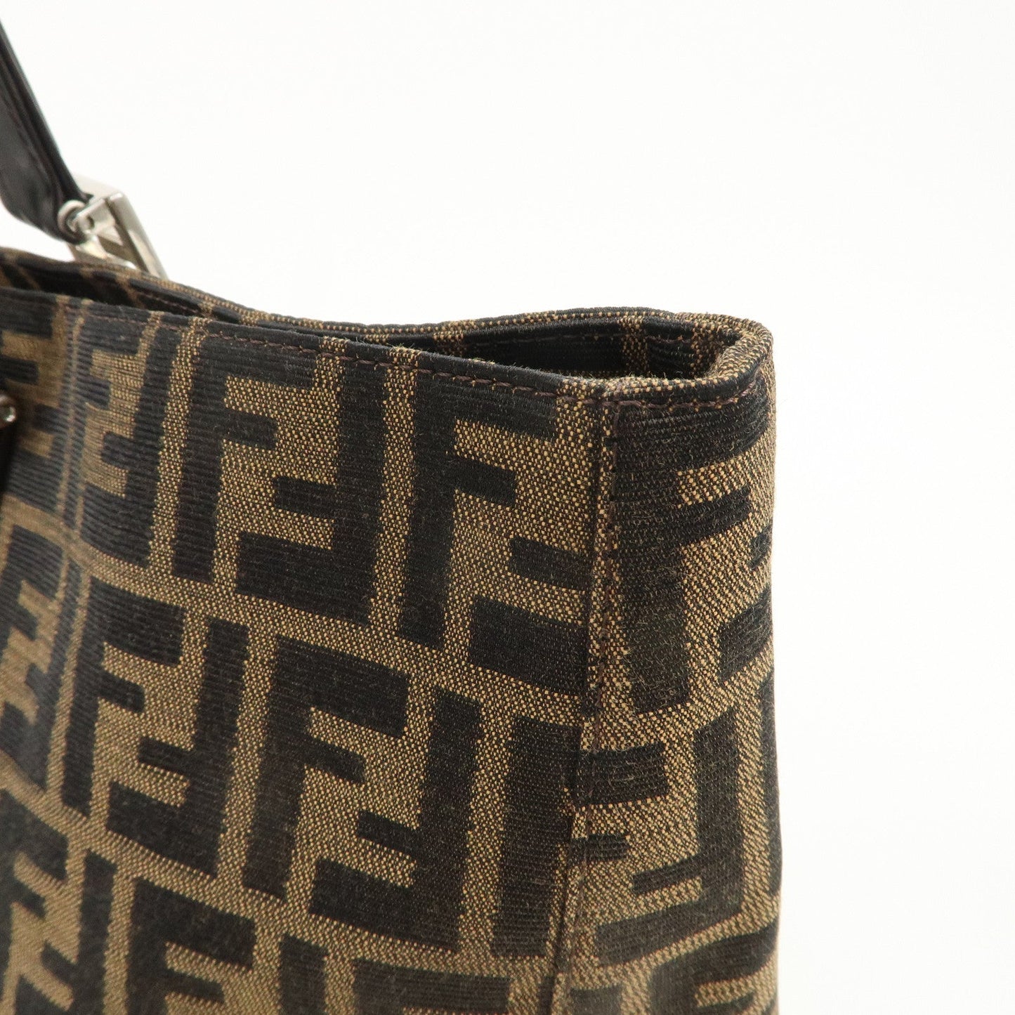 FENDI Zucca Canvas Leather Tote Bag Brown Black 26329