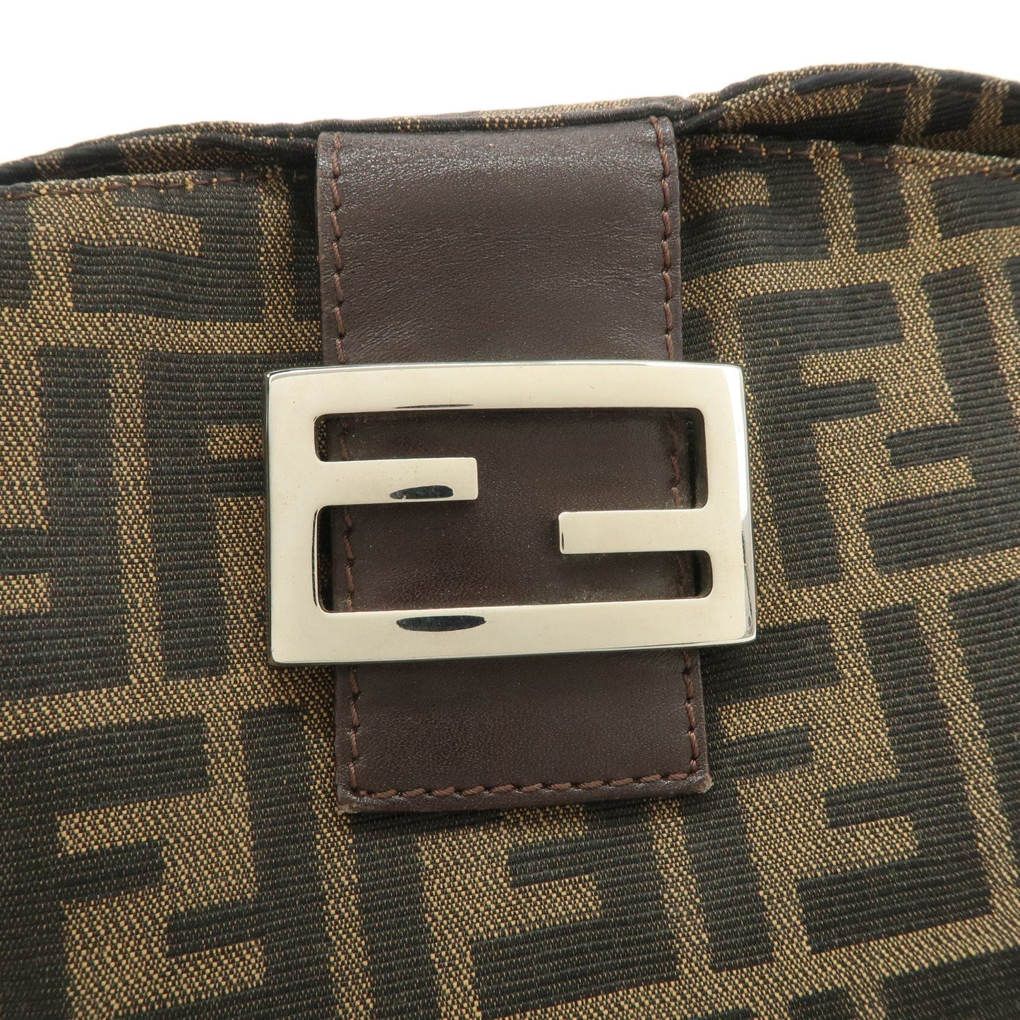FENDI Zucca Canvas Leather Shoulder Bag Brown Black 26725