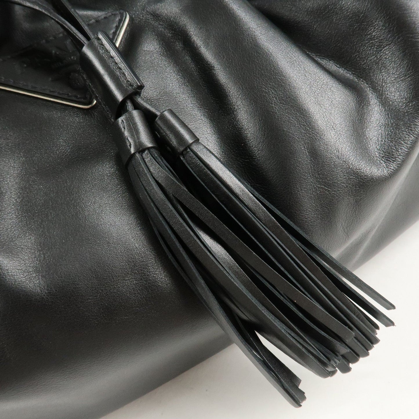PRADA Leather Tote Bag Shoulder Bag Black BR3616