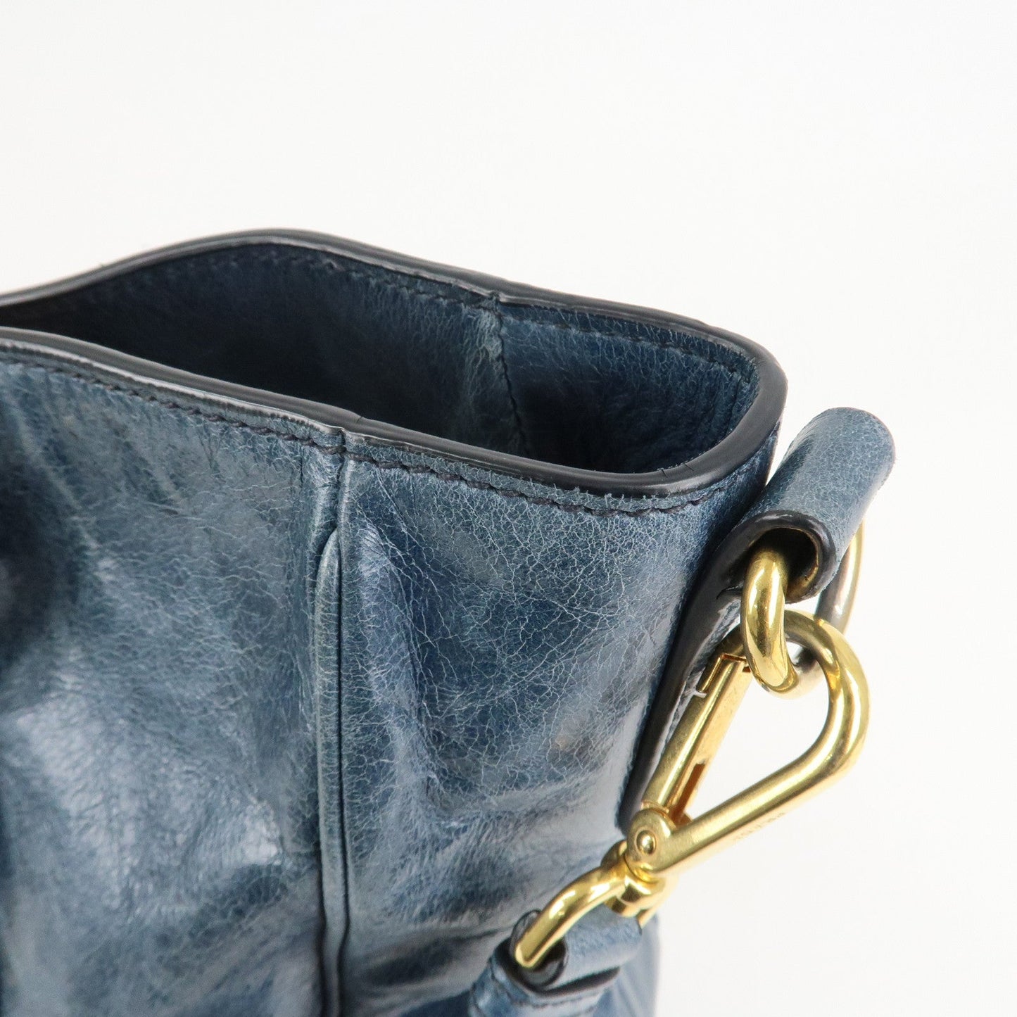 PRADA Leather 2Way Bag Hand Bag Shoulder Bag Blue BN2325