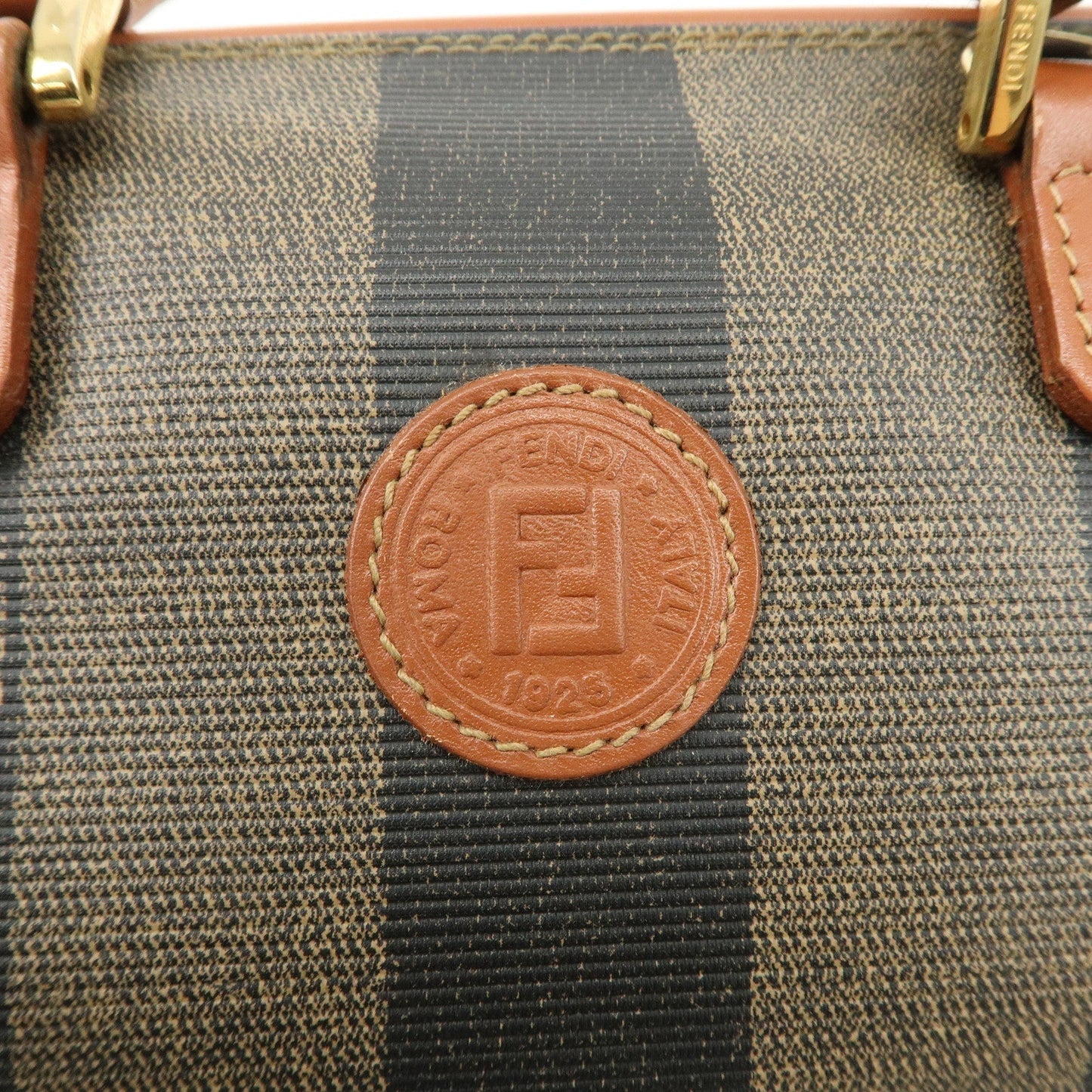 FENDI Pequin PVC Leather 2Way Mini Boston Bag Brown Black